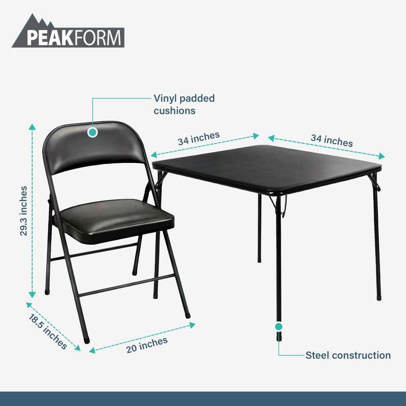 Peakform 5 Piece Folding Vinyl Tables and Chairs with Easy Cleaning and Storage for Home Use, Indoor Spaces, and Office, Black