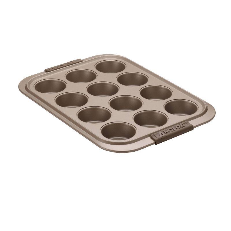 Anolon Anolon Advanced Bakeware 12-Cup Nonstick Muffin Pan with Silicone Grips and Lid, Bronze