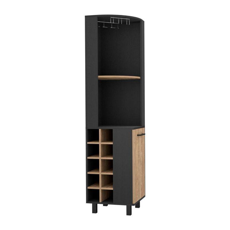 Morocco Black and Pine Corner Bar Cabinet with Wine Rack