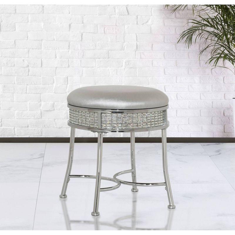 18" Venice Metal Backless Vanity Stool with Faux Diamond Band Silver - Hillsdale Furniture: Chrome Bun Feet, Polyester Upholstery