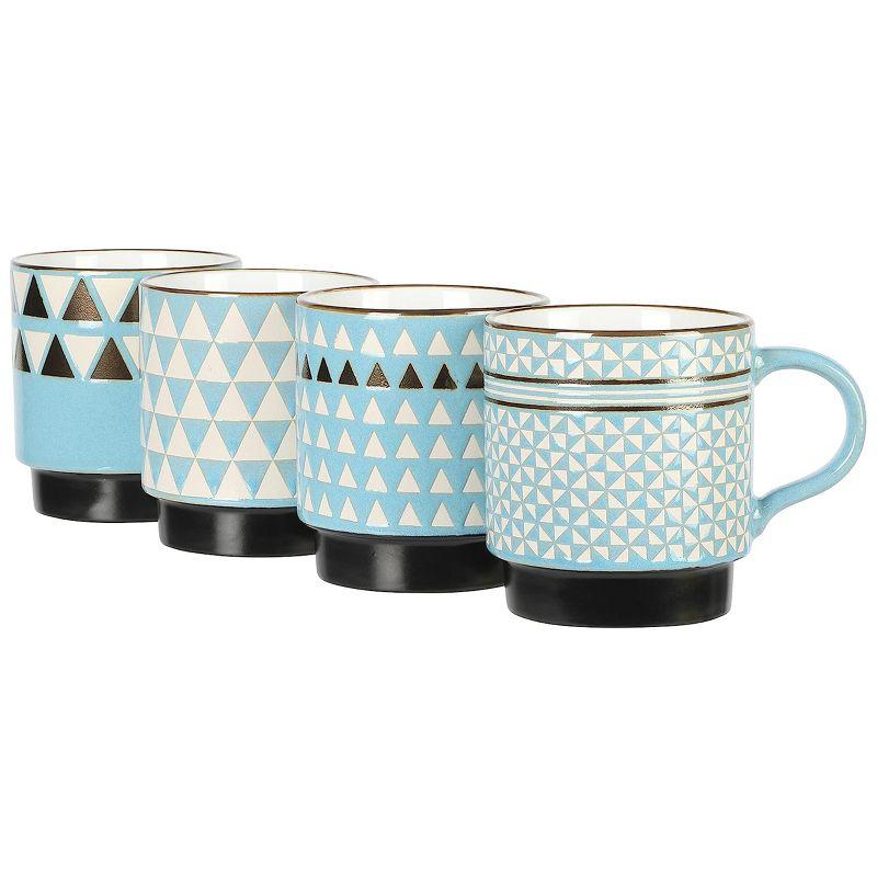 Mr. Coffee Primevalley 4 Piece 14 Ounce Stackable Assorted Wax Relief Triangle Design Mug Set