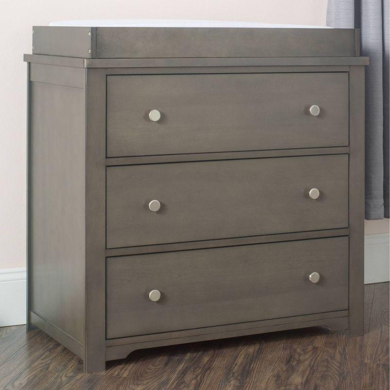 Harmony Dapper Gray 3-Drawer Nursery Dresser with Table Topper