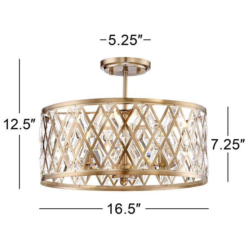 Possini Euro Design Tanz Modern Ceiling Light Semi Flush Mount Fixture 16 1/2" Wide Satin Brass 3-Light Clear Glass Crystal for Bedroom Kitchen House