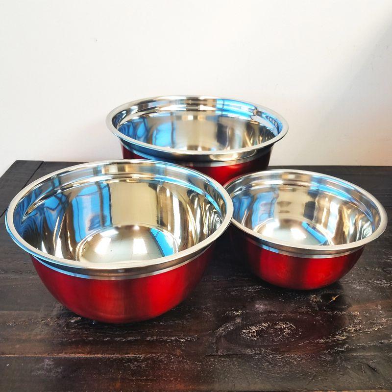 Rosamond Red Stainless Steel 3-Piece Mixing Bowl Set