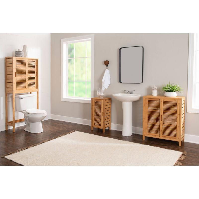 Natural Bamboo One-Door Bathroom Floor Cabinet with Shelves