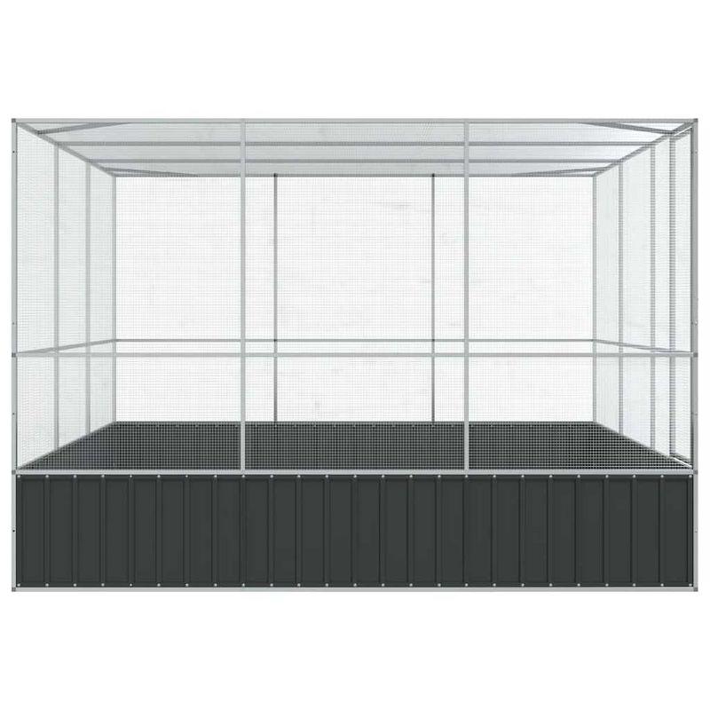 vidaXL Aviary Silver 122.4"x120.9"x83.5" - Galvanized Steel Bird Cage with Lockable Door and Steel Mesh Grids for Outdoor and Indoor Use
