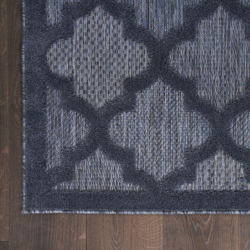 Nourison Easy Care Trellis Flatweave Indoor Outdoor Area Rug 5' x 7' Navy Blue