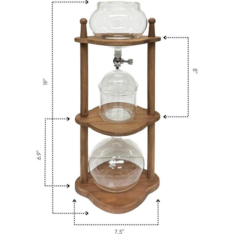Nispira Cold Brew coffee Maker Ice Coffee Drip Machine with Advanced Slow Drip Technology Borosilicate Glass with Wood Tower, 6-8 Cup, Brown