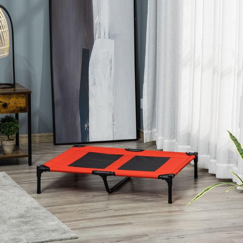 PawHut 36" x 30" Elevated Cooling Summer Dog Cot Pet Bed With Mesh Ventilation - Red