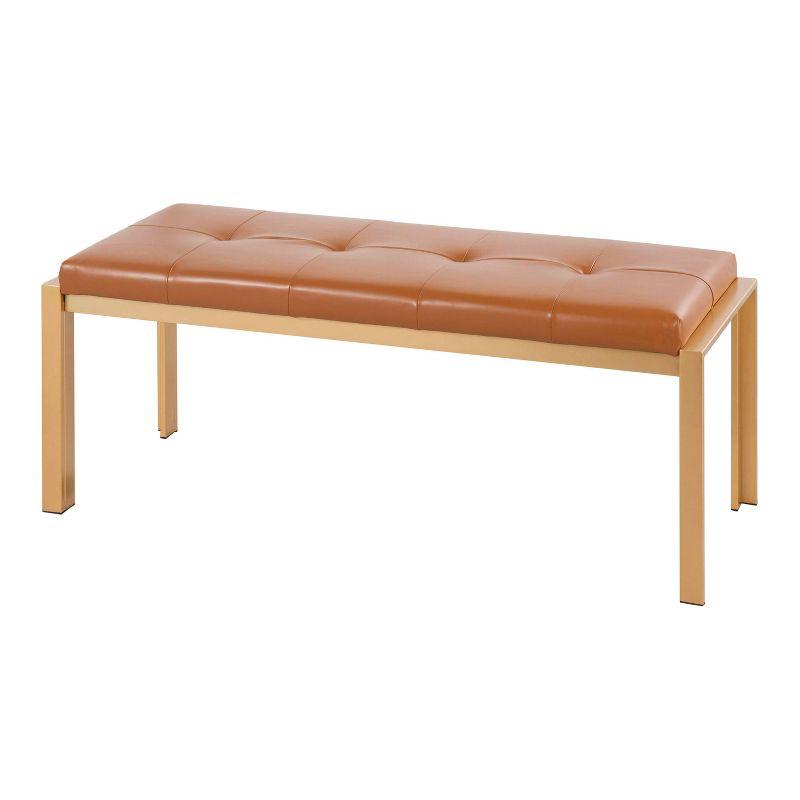 46" Fuji PU Leather/Metal Bench Gold/Camel - LumiSource: Plush, Upholstered, Entryway Seating