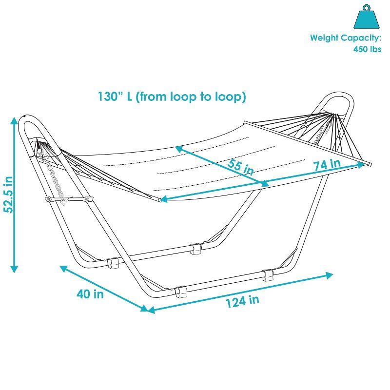 Sunnydaze Double Quilted Fabric Hammock with Universal Steel Stand - 450-Pound Capacity - Blue and Green