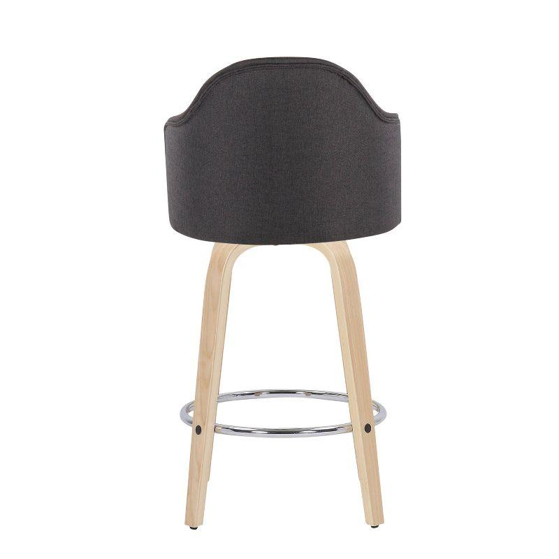 Swivel Natural Wood and Charcoal Fabric Barstools, Set of 2