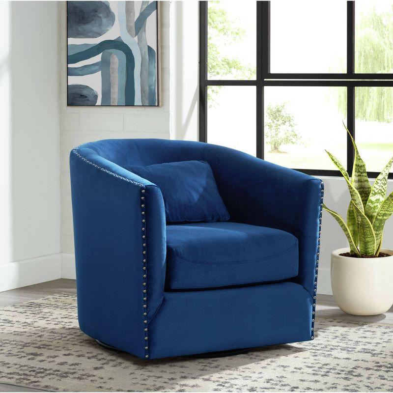 Picket House Furnishings Alba Swivel Chair Navy: Upholstered Accent, Modern Velvet, Living Room Furniture