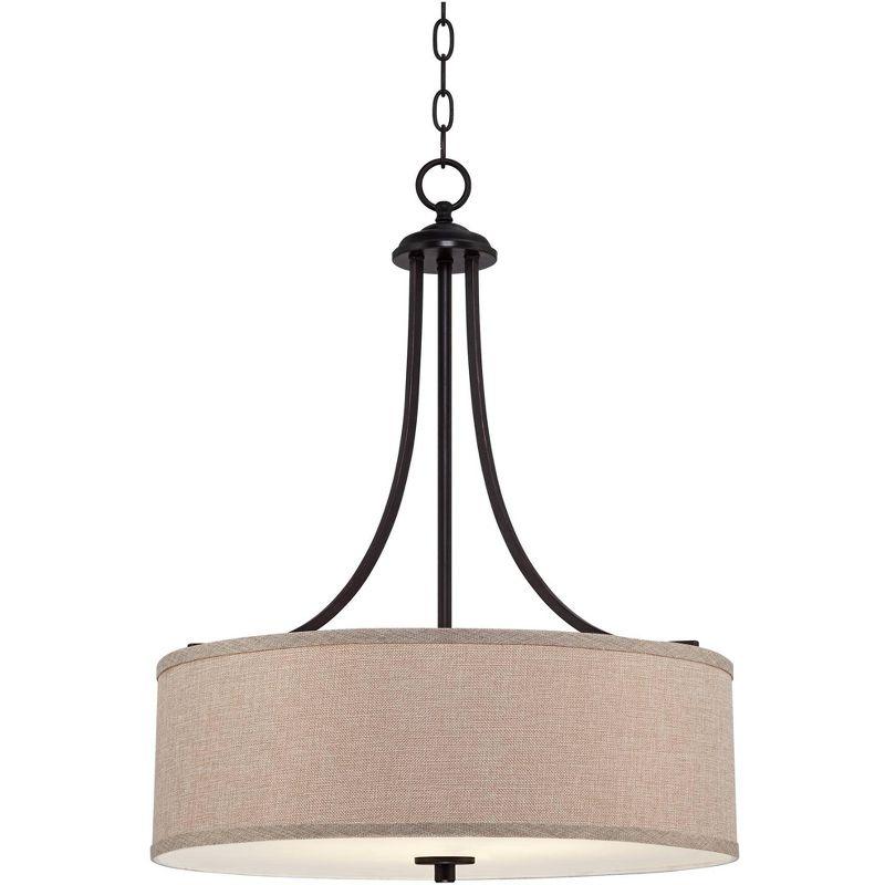 Oil Rubbed Bronze Drum Pendant Chandelier with Oatmeal Linen Shade