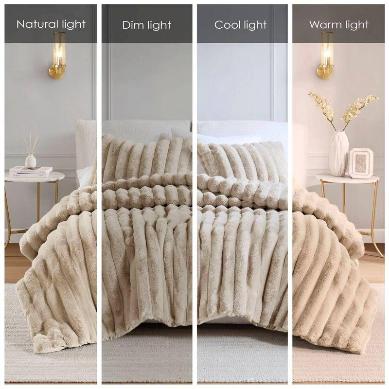 Madison Park Jasmine 3 Piece Ultrasoft Faux Fur Ribbed Comforter Set
