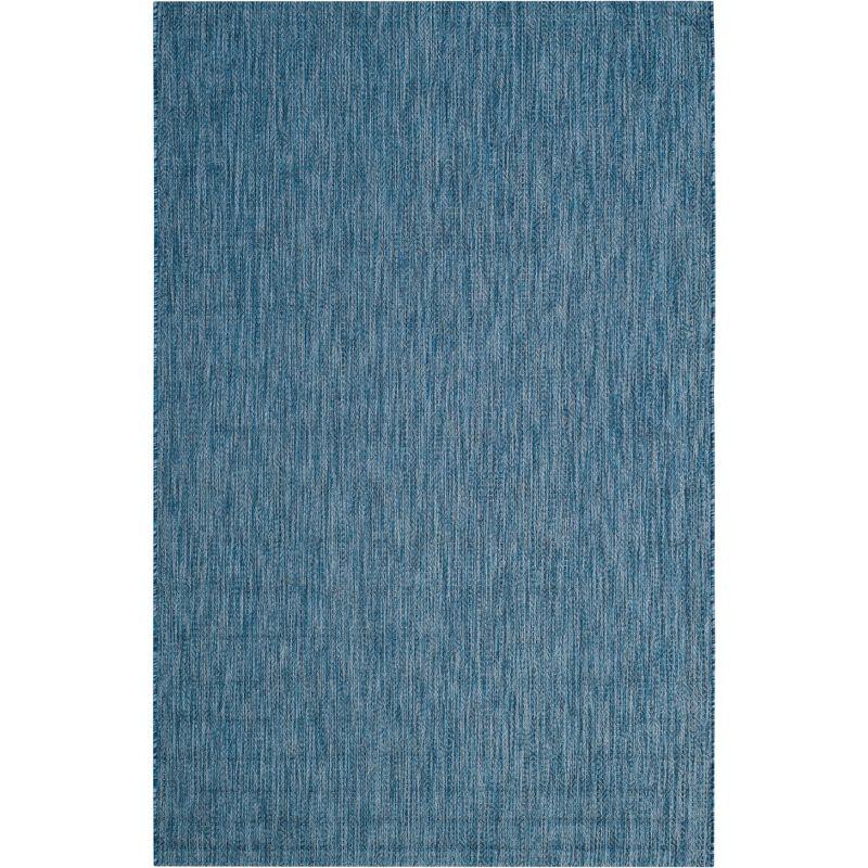 Navy Geometric Low Pile Synthetic Indoor/Outdoor Rug