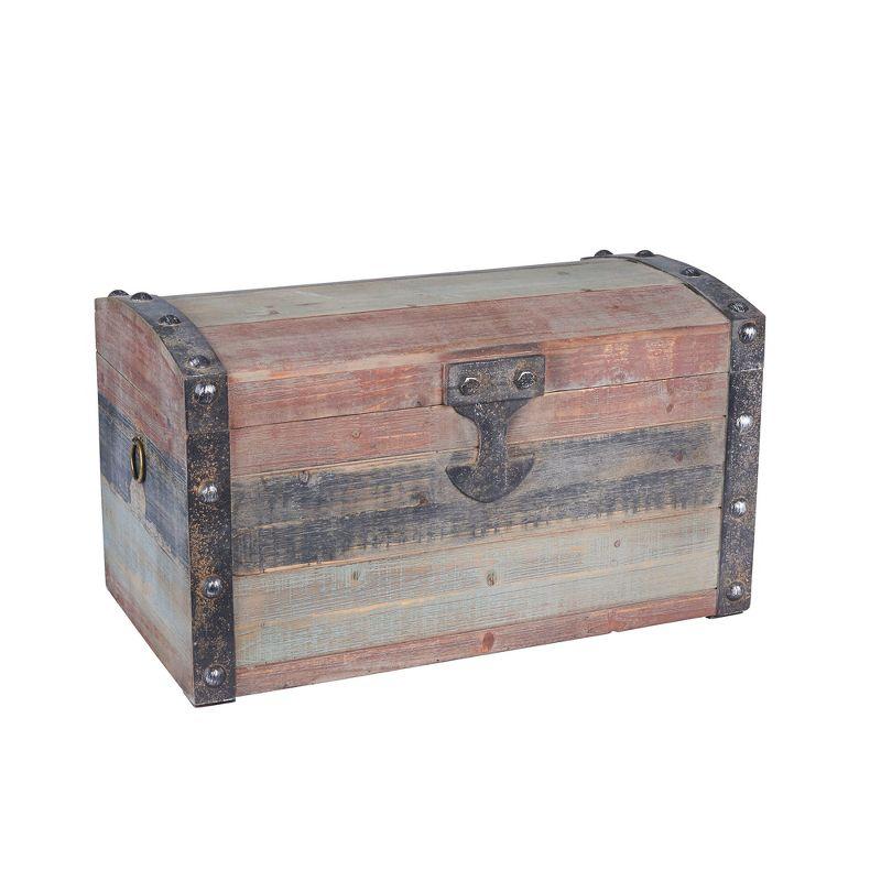 Small Faux-Weathered Multicolor Wooden Storage Trunk