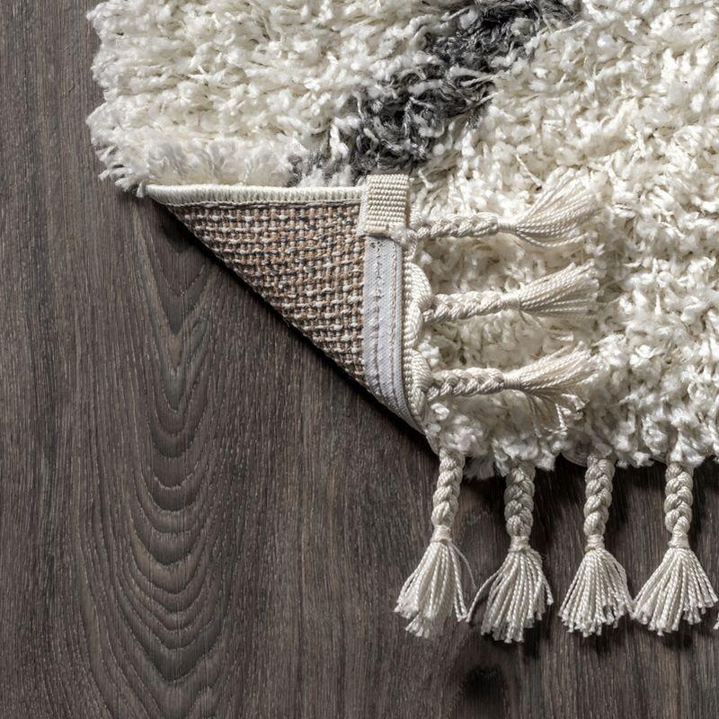 3'x5' Mercer Shag Plush Tassel Moroccan Diamond Area Rug, Cream/Grey - JONATHAN Y