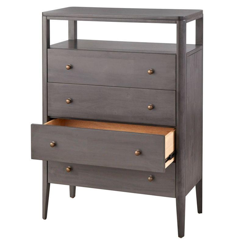 Lifestorey Parc Multiuse Cabinet Gray: Transitional Style, Wood Veneer, MDF & Acacia Frame, 4 Drawers & Doors