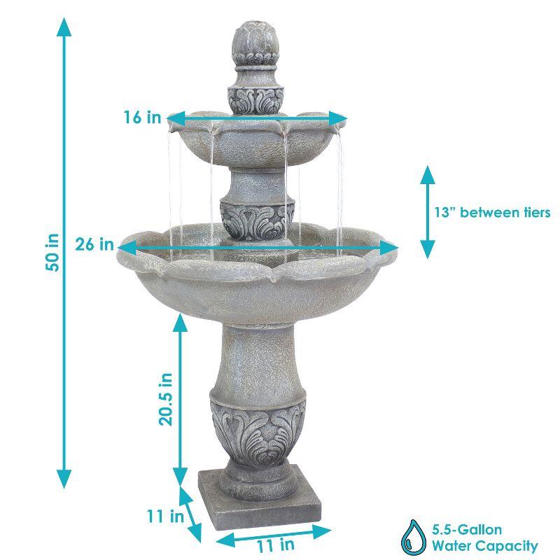 Sunnydaze 50"H Electric Fiberglass Reinforced Concrete 2-Tier French Garden Design Outdoor Water Fountain, Dusty Gray