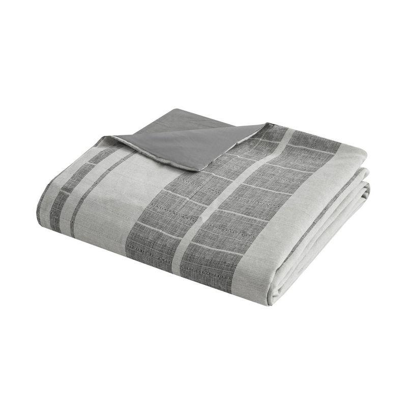 Gray and White Cotton Blend Striped Full/Queen Duvet Cover Set