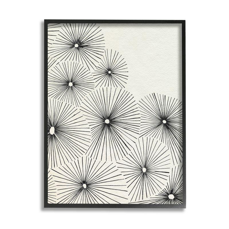 Black and White Abstract Floral Canvas Print with Black Frame