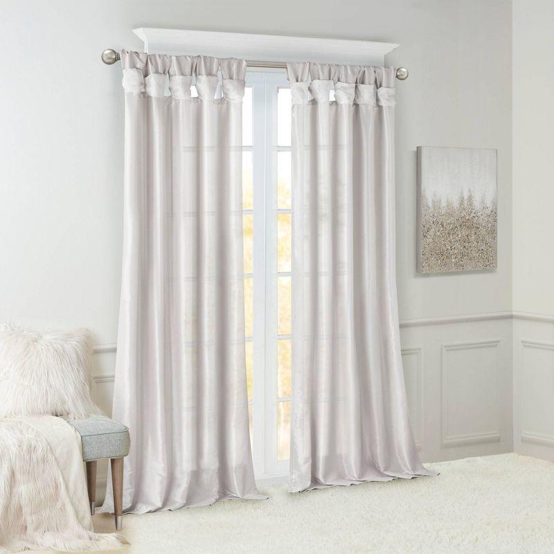 Silver Faux Silk Room-Darkening Tab Top Curtain Panel