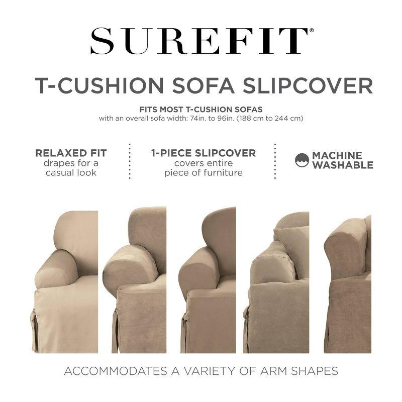 Heavyweight Cotton Duck T-Sofa Slipcover Khaki - Sure Fit: Machine Washable, Indoor Couch Protector, Fits 74-96" Width