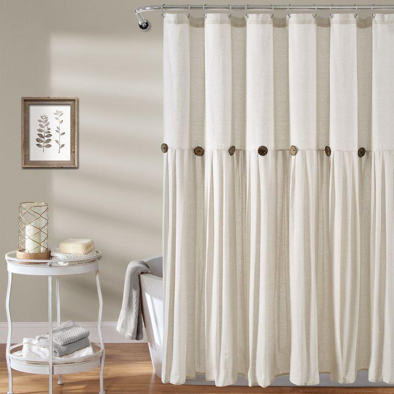 Linen Button Shower Curtain Off White Single 72X72