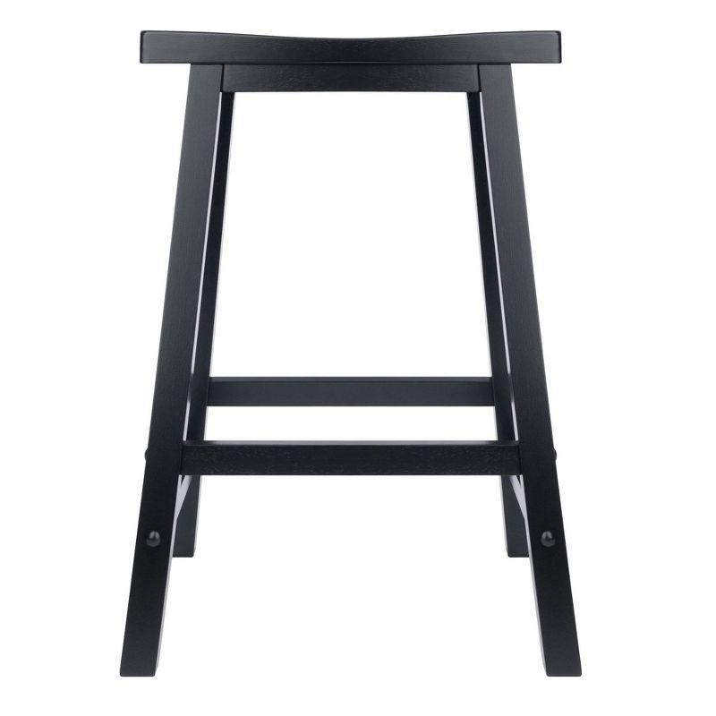 24" Satori Saddle Seat Counter Height Barstool Black - Winsome: Solid Hardwood, Backless Design