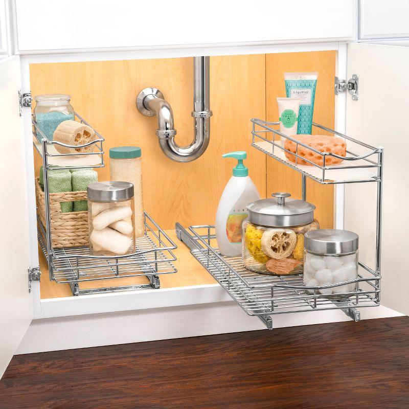 LYNK PROFESSIONAL Pull Out Under Sink Kitchen Cabinet Organizer - 11.5 in. Drawer - Sliding Shelf Organizer for Cabinets and Undersink Storage Shelves - Chrome