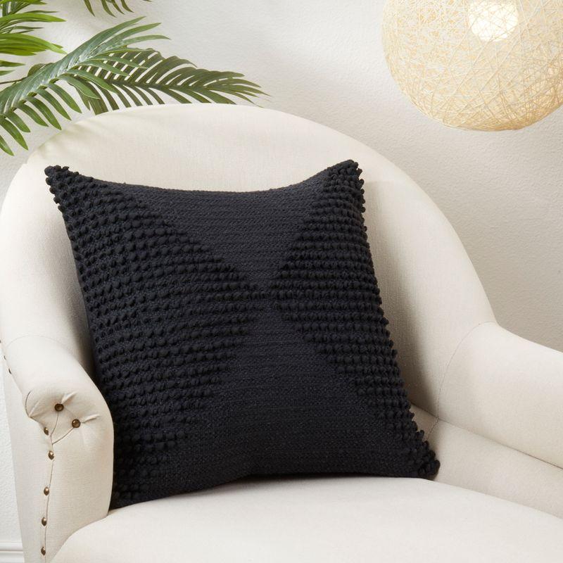 Saro Lifestyle Textured Woven Diamond Down Filled Throw Pillow, Black, 20"x20"