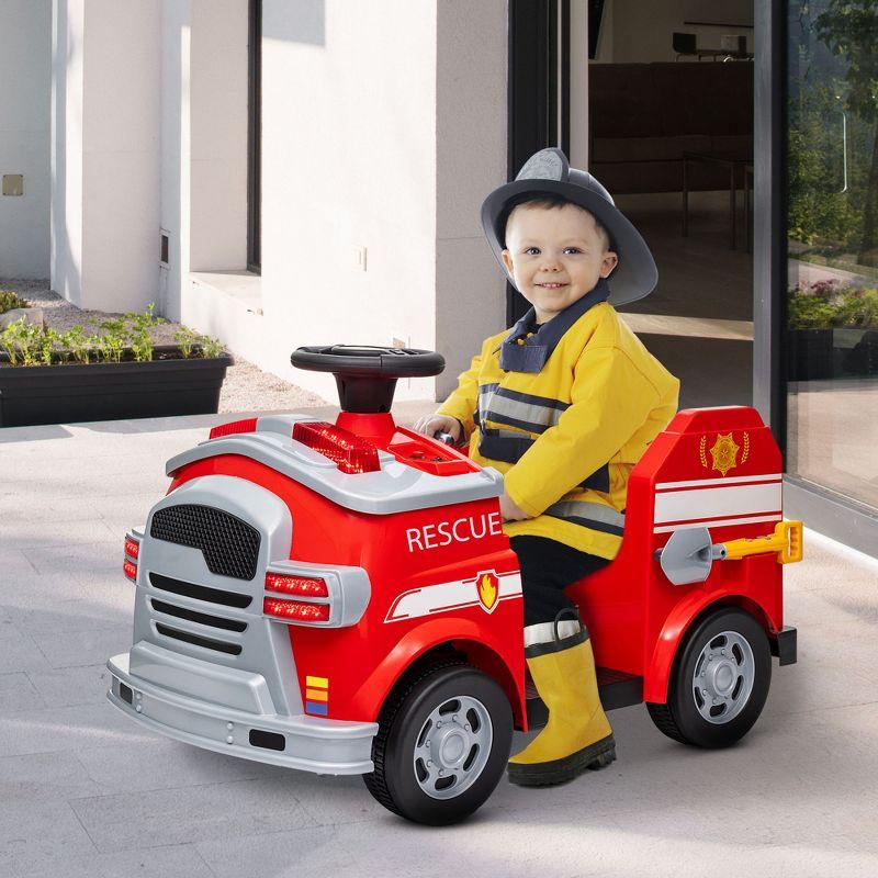 Qaba Qaba 12V Ride on Fire Truck with Siren, Lights, Soft Start, Horn Music, Red