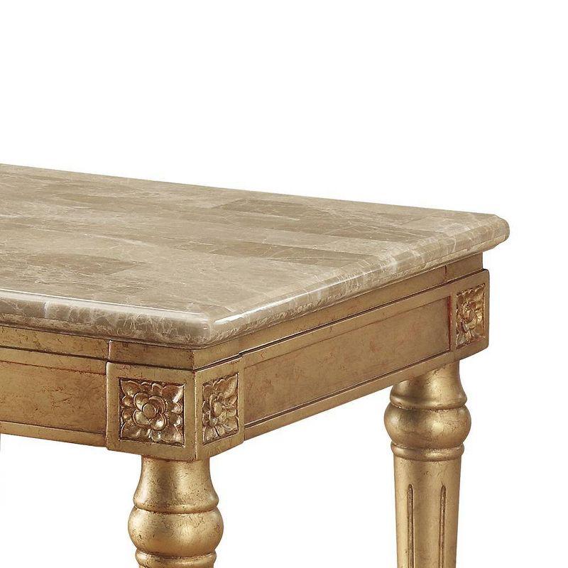 26" Daesha Coffee Table Marble/Antique Gold - Acme Furniture: Carved Floral, Turned Legs