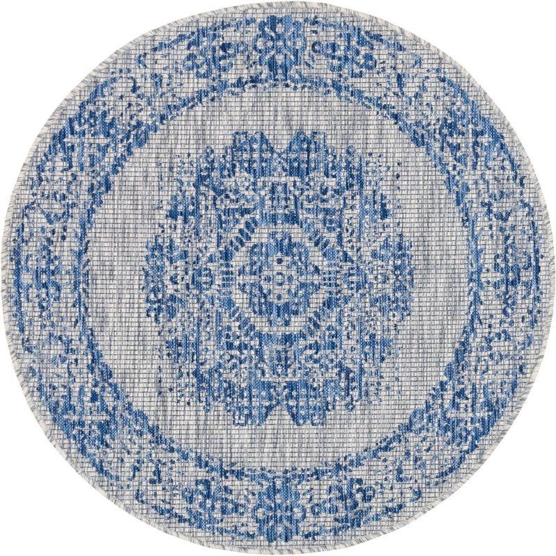 Unique Loom 4' 1 x 4' 1 Round Indoor/Outdoor Traditional Blue Area Rug
