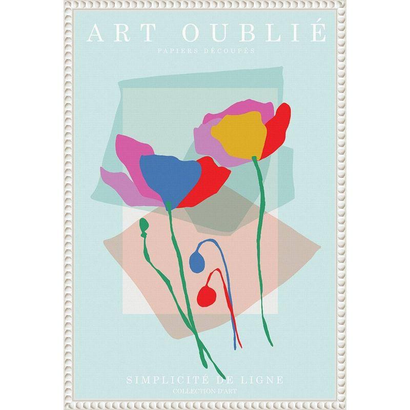 16"x23" Floral Line Simplicity by Incado Framed Canvas Wall Art Print White - Amanti Art: Modern Style, Botanical Lithograph, Vertical Layout