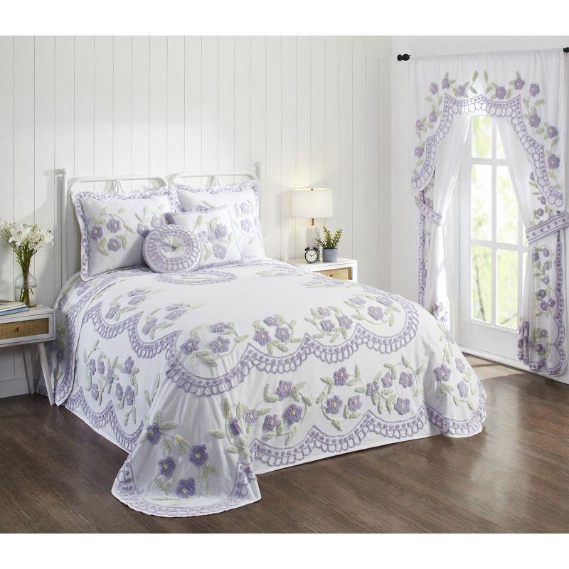 Lavender Floral Cotton Chenille Tufted Full Bedspread Set