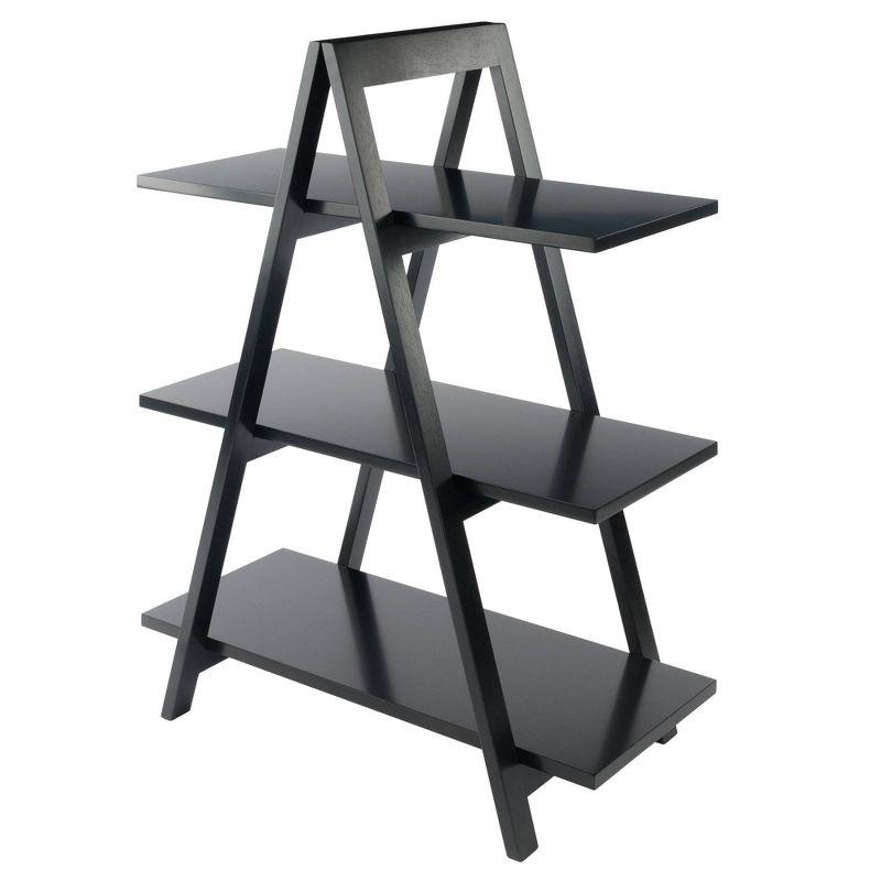 Black Wood 3-Tier A-Frame Ladder Shelf