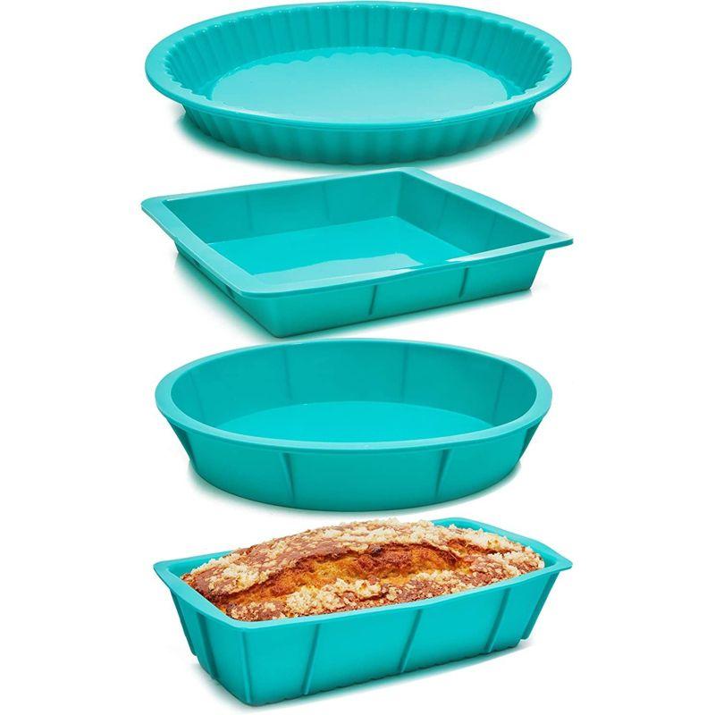 Juvale Set of 4 Teal Silicone Bakeware Tray Baking Pans Set, 4 Designs