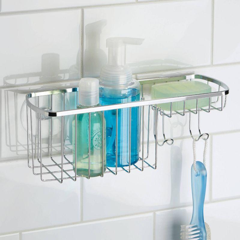 iDesign Gia Polished Stainless Steel Bathroom Suction Combo Organizer Basket - 11" x 4.25" x 4"