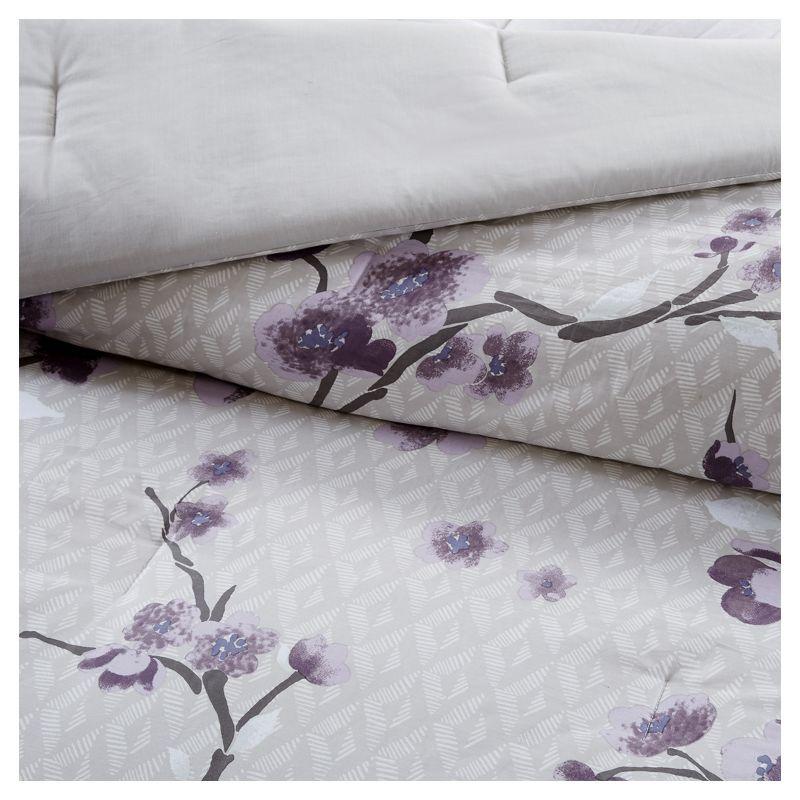 Sakura 7 Piece Purple and Taupe Cotton Bedspread Cover Set