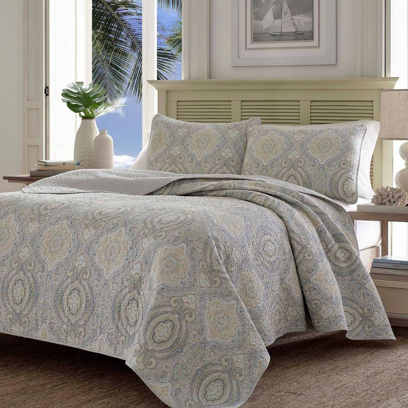 Elegant East Indies Inspired King Cotton Quilt Set in Sophisticated Gray