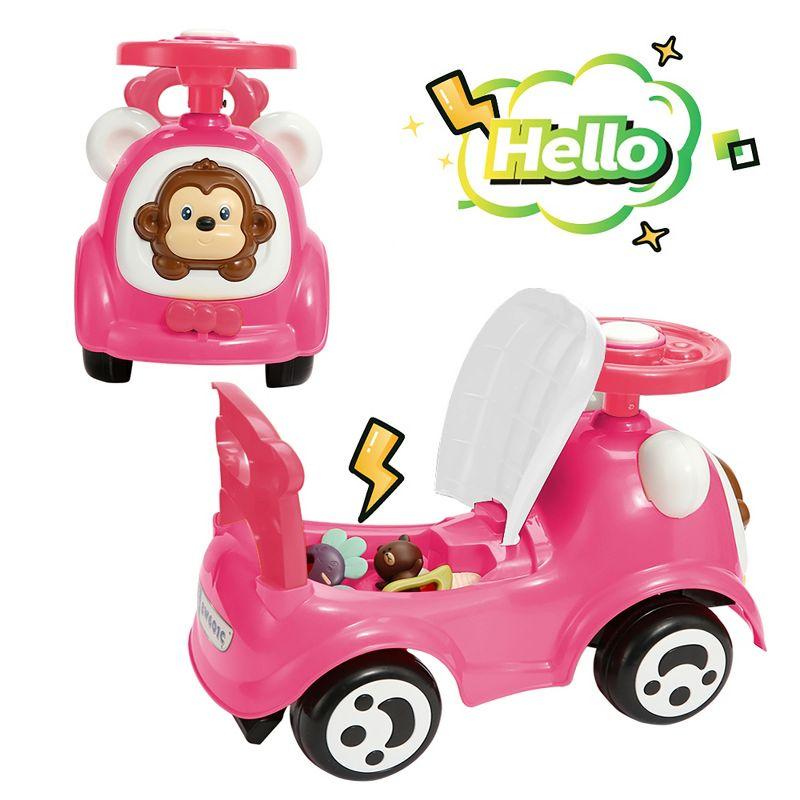 Timate: Push & Ride Racer - Pink & Monkey - Foot-To-Floor Car Ride-On, Ages 1-2