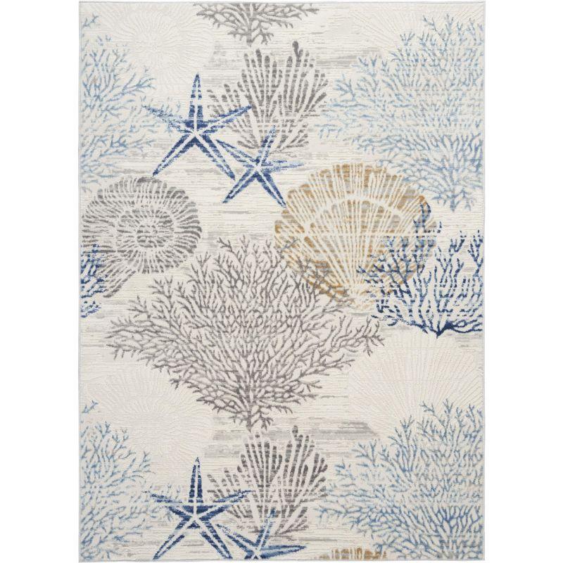 Nourison Pompeii 4' x 6' Ivory Grey Blue Coastal, Nautical & Beach Indoor Rug