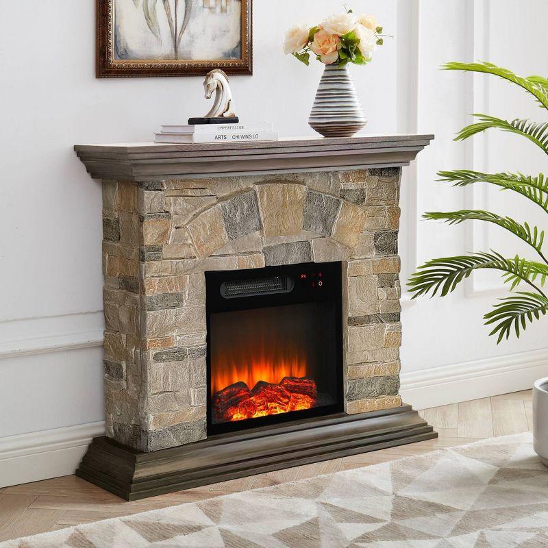 40" Freestanding Electric Fireplace Bisque - Festivo: Vintage Style MDF Frame, Adjustable Color Flames