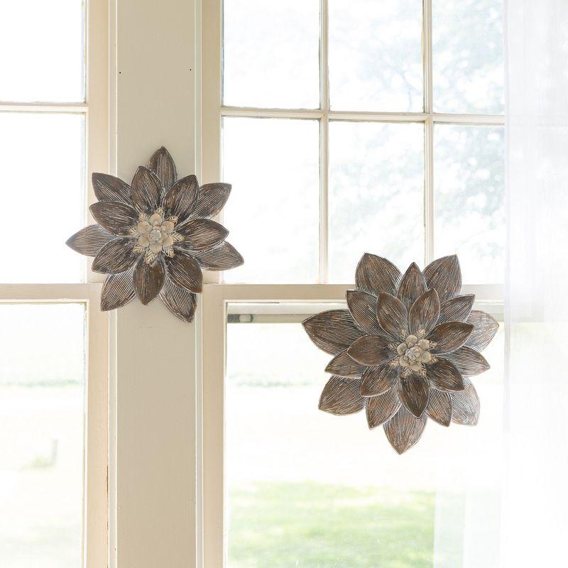 Set of 2 Wall Flowers Brown Metal by Foreside Home & Garden