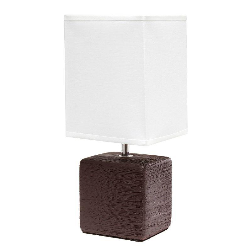 Petite Brown Faux Stone Table Lamp with White Fabric Shade