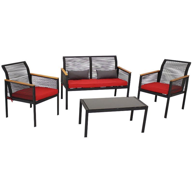 Coachford 4-Piece Resin Rattan Outdoor Patio Set with Red Cushions