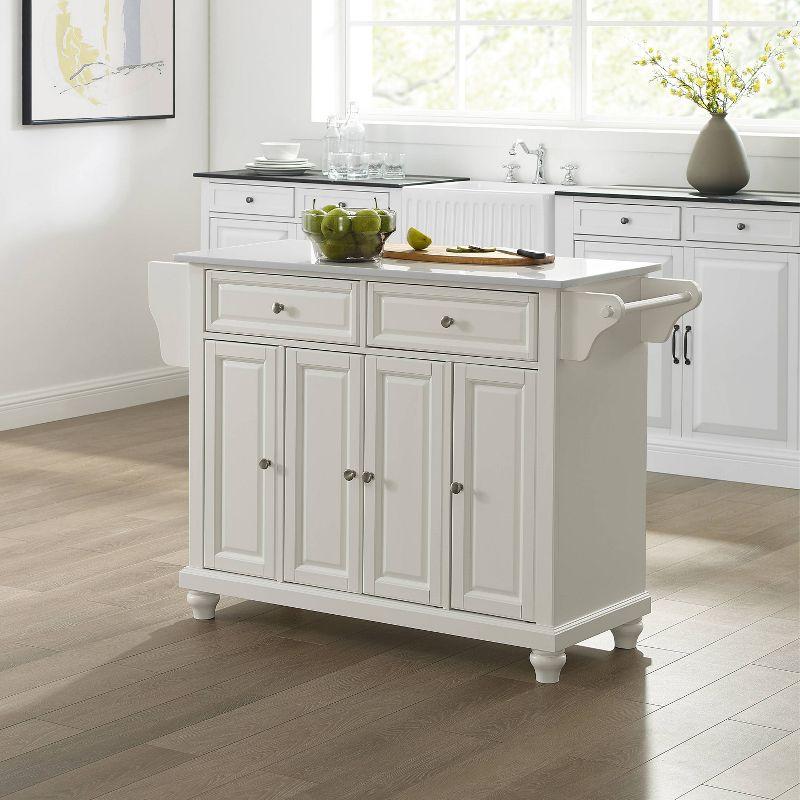 Cambridge Granite Top Full Size Kitchen Island/Cart White - Crosley: Adjustable, Storage, Spice Rack