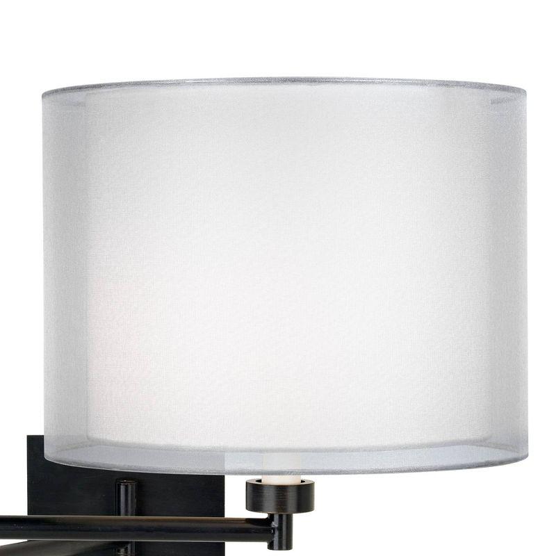 Franklin Iron Works Modern Swing Arm Wall Lamp Espresso Plug-In Light Fixture Double Sheer Silver White Drum Shade Bedroom Bedside